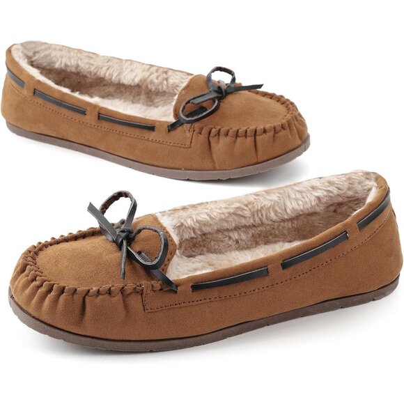 Women's Brown Faux Fur Warm Winter Cozy Durable Rubber Sole Slippers Boot Shoes - Picture 3 of 8